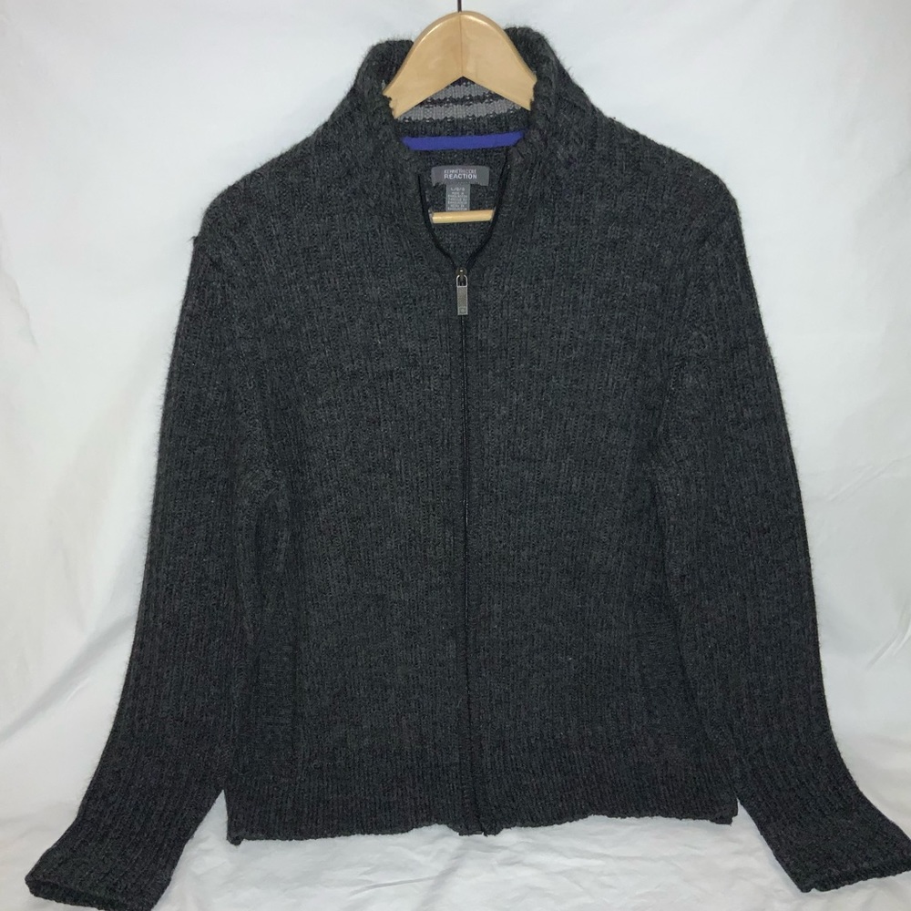 Kenneth Cole Large Zip-Up Sweater Dark Gray